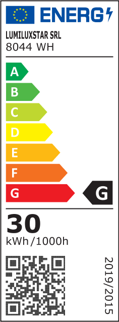 Eticheta energetica clasa G, consum 30 kWh/1000h, corp de iluminat LED 30W
