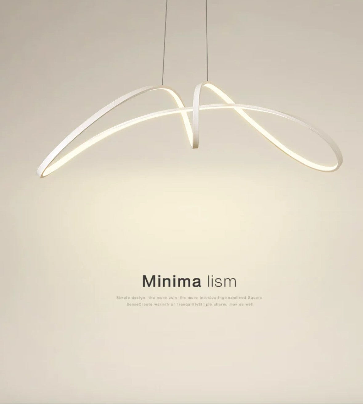 Lustra LED suspendata curbe asimetrice alb design minimalist cu lumina calda 3000K aprinsa
