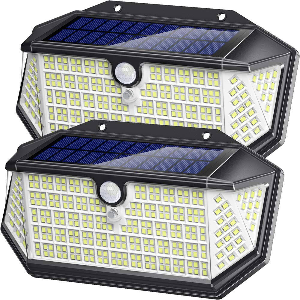 Set 2 lampi solare de perete cu LED-uri pe 3 planuri si senzor de miscare integrat