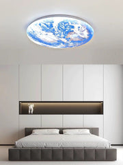 Plafoniera LED rotunda 24W motiv Pamant, 3 temperaturi culoare, montaj tavan, diametru 30cm, dormitor modern