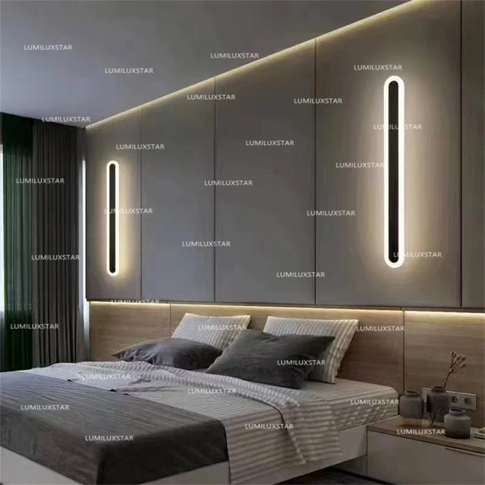 Aplica LED bar 80cm montata pe perete in dormitor, lumina calda 3000K, 40W, finisaj negru