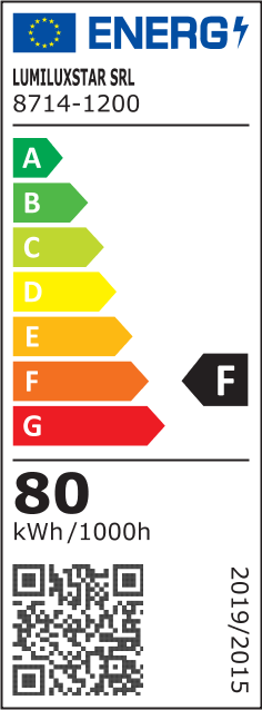 Eticheta energetica clasa F, consum 80 kWh/1000h, pentru lustra LED suspendata 80W