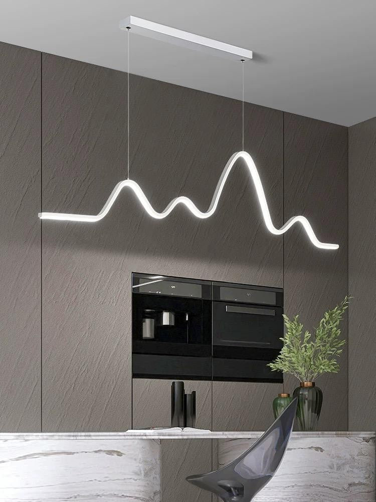 Lustra LED suspendata 64W forma val acril alb, lumina reglabila 3000K-6500K, montaj pe cablu 120 cm