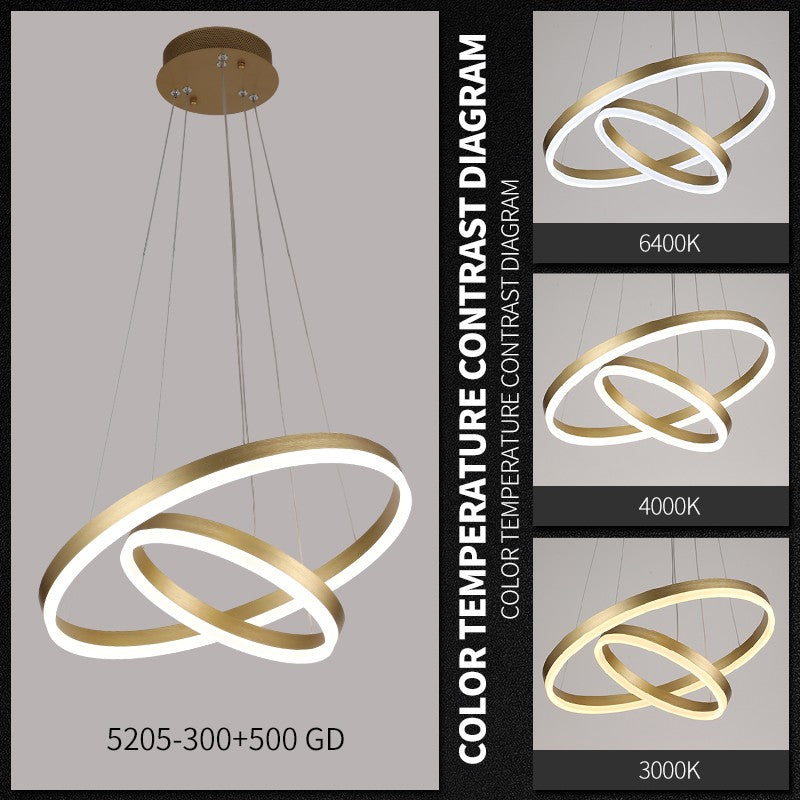 Lustra LED inele aurii cu trei optiuni temperatura culoare: 3000K, 4000K si 6400K, intensitate reglabila