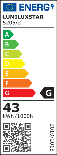 Eticheta energetica EU clasa G, consum 43 kWh/1000h, lustra LED suspendata 2 inele