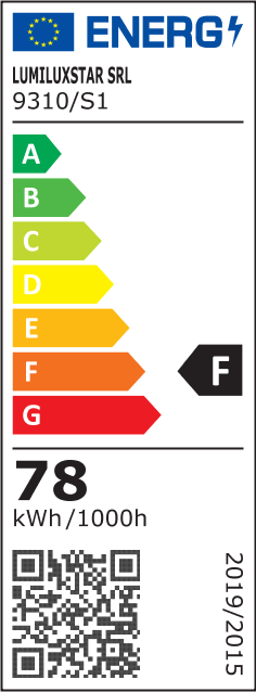 Eticheta energetica clasa F, consum 78 kWh/1000h, lustra LED tavan