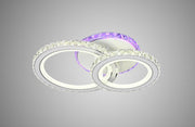 Lustra LED RGB cristal doua inele intrepatrunse, 56W, 2500 lm, lumina calda/rece/neutra, efect violet decorativ