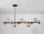 Lustra suspendata cu 11 globuri din sticla fumurie, bara neagra mata, soclu G9, latime 110 cm, design modern
