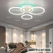 Plafoniera LED 4 inele cu RGB, 90W, 4500 lm, montaj tavan, lumina alba si ambienta colorata, dormitor modern