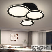 Lustra LED tavan 102W, 3 inele negre asimetrice, lumina reglabila 3000K-6000K, montaj aplicat, design modern dormitor