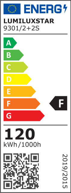 Eticheta energetica clasa F, consum 120 kWh/1000h, plafoniera LED 120W