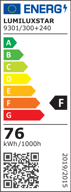 Eticheta energetica clasa F, 76 kWh/1000h, plafoniera LED 76W
