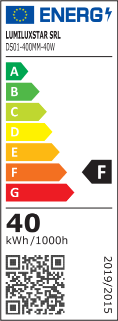 Eticheta energetica clasa F, consum 40 kWh/1000h, pentru plafoniera LED de tavan