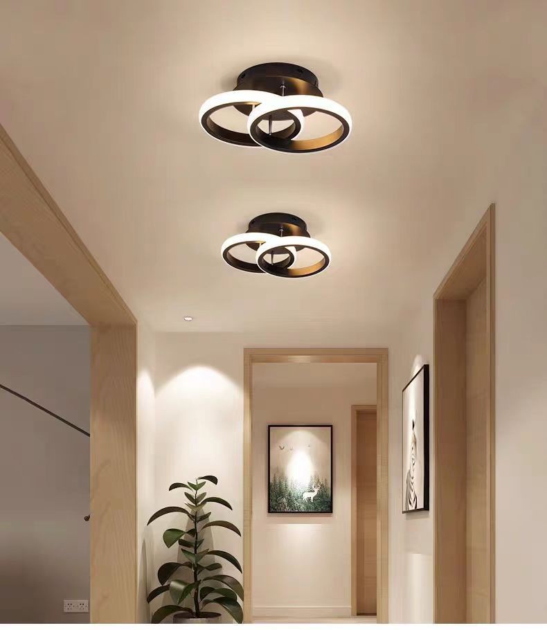 Lustra LED 20W cu inele suprapuse, 3 temperaturi culoare, montaj tavan, design modern pentru hol