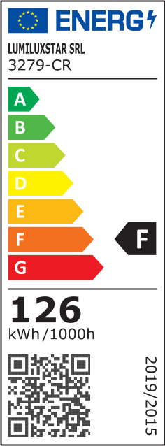 Eticheta energetica clasa F, consum 126 kWh/1000h, plafoniera LED