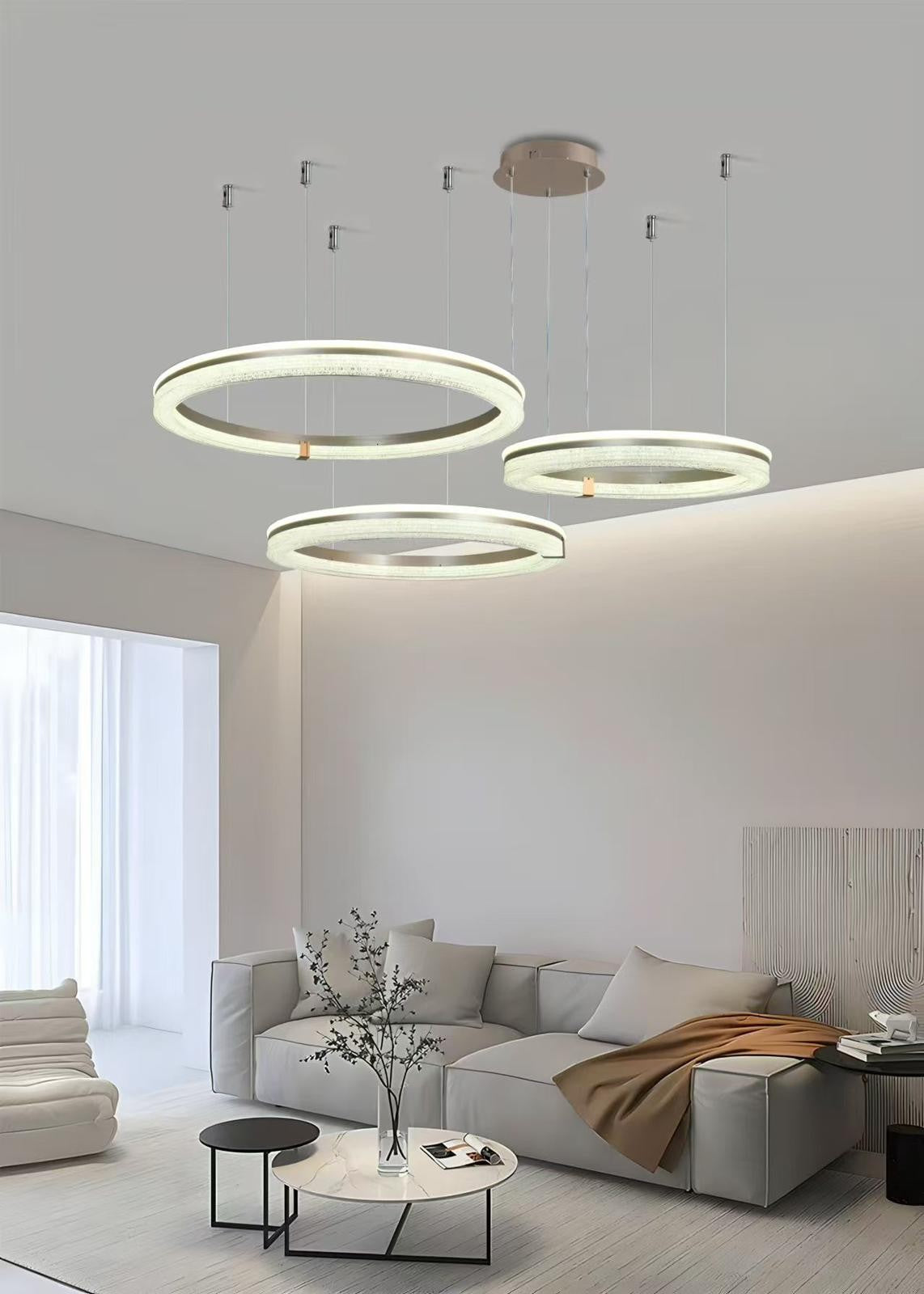 Lustra LED suspendata 3 inele D60+D50+40cm, lumina reglabila calda/neutra/rece, control WiFi, living modern