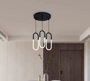 Lustra LED suspendata 54W, 3 inele ovale negru mat, lumina reglabila 3000K-6500K, control WiFi, montaj tavan