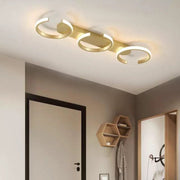 Lustra LED tavan 60W cu 3 inele aurii, lumina reglabila 3000K-6500K, montaj aplicat, design modern pentru hol