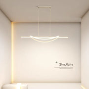Lustra LED suspendata 92W, 4500LM, design minimalist cu profil liniar si curba centrala, lumina calda 3000K