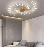 Lustra LED 112W design starburst auriu, montaj tavan, lumina reglabila 3000K-6500K, diametru 105cm, living modern