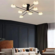 Lustra LED 120W cu telecomanda WiFi, 3 temperaturi de culoare, montaj tavan, design negru-auriu cu 8 discuri acrilice
