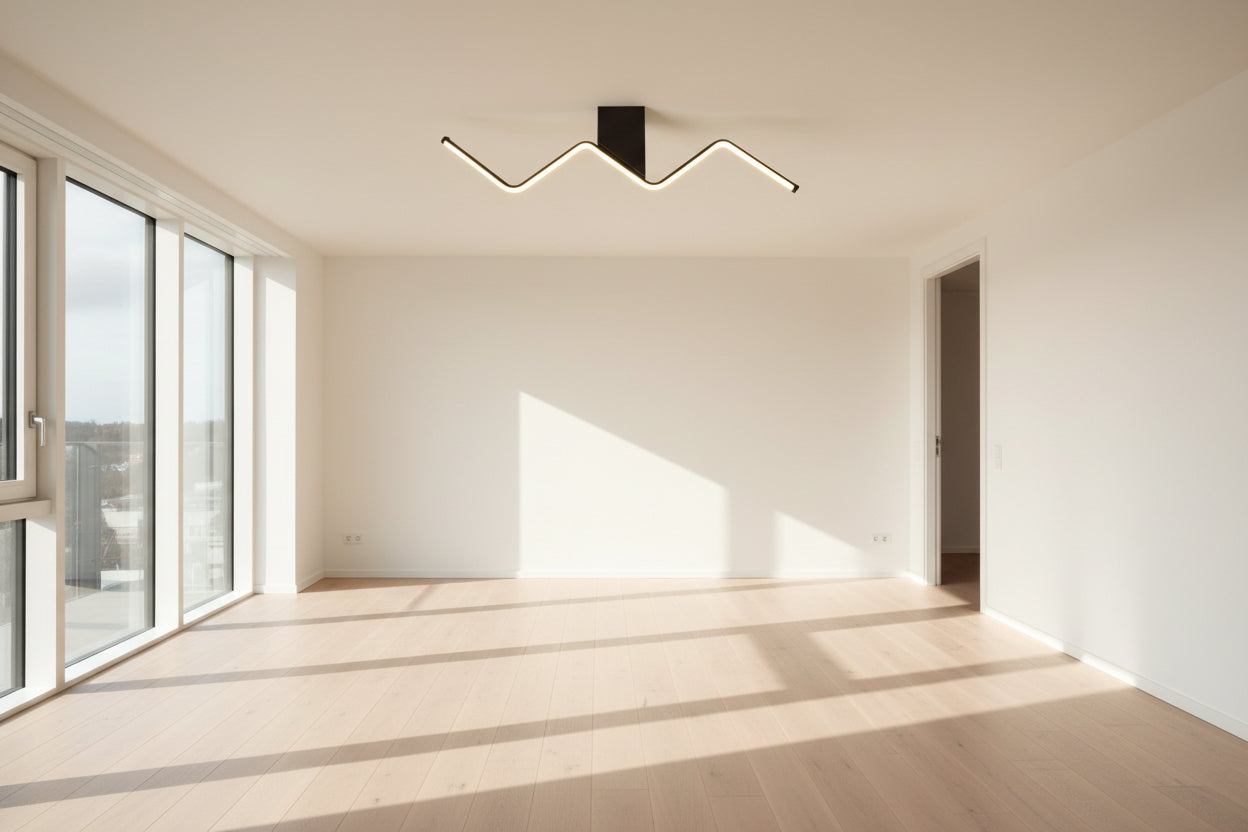 Lustra LED forma W 40W 2000lm, temperatura reglabila, montaj tavan, design minimalist negru, telecomanda WiFi 2.4G