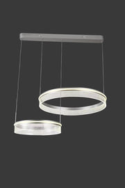 Lustra LED 240W cu doua inele suspendate la inaltimi diferite, 12000 lumeni, design modern argintiu cu acril