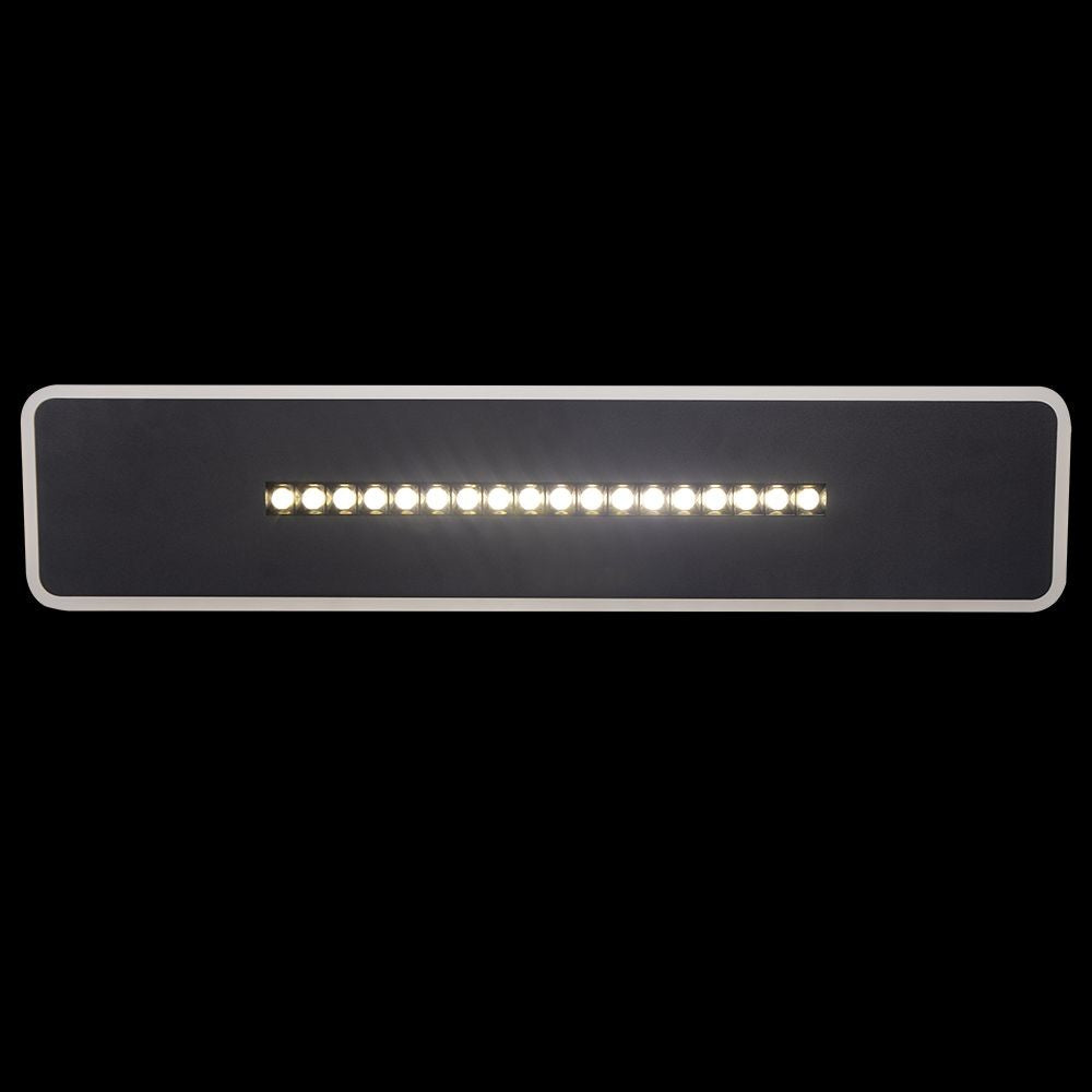 Corp de iluminat LED dreptunghi negru mat aprins, lumina calda 3000K, rama acrilica translucida