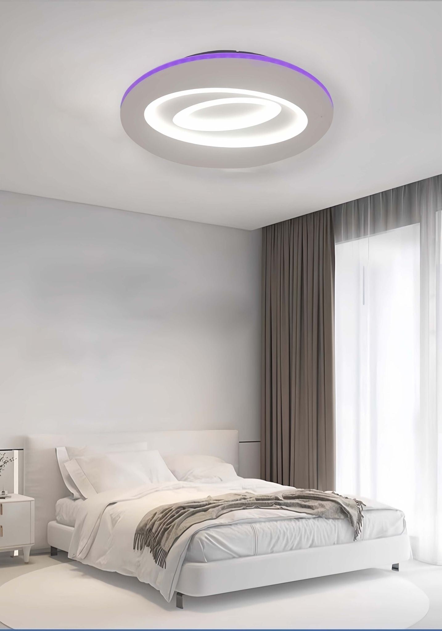 Plafoniera LED RGB 74W cu telecomanda WiFi, lumina reglabila 3000K-6500K, montata pe tavan in dormitor