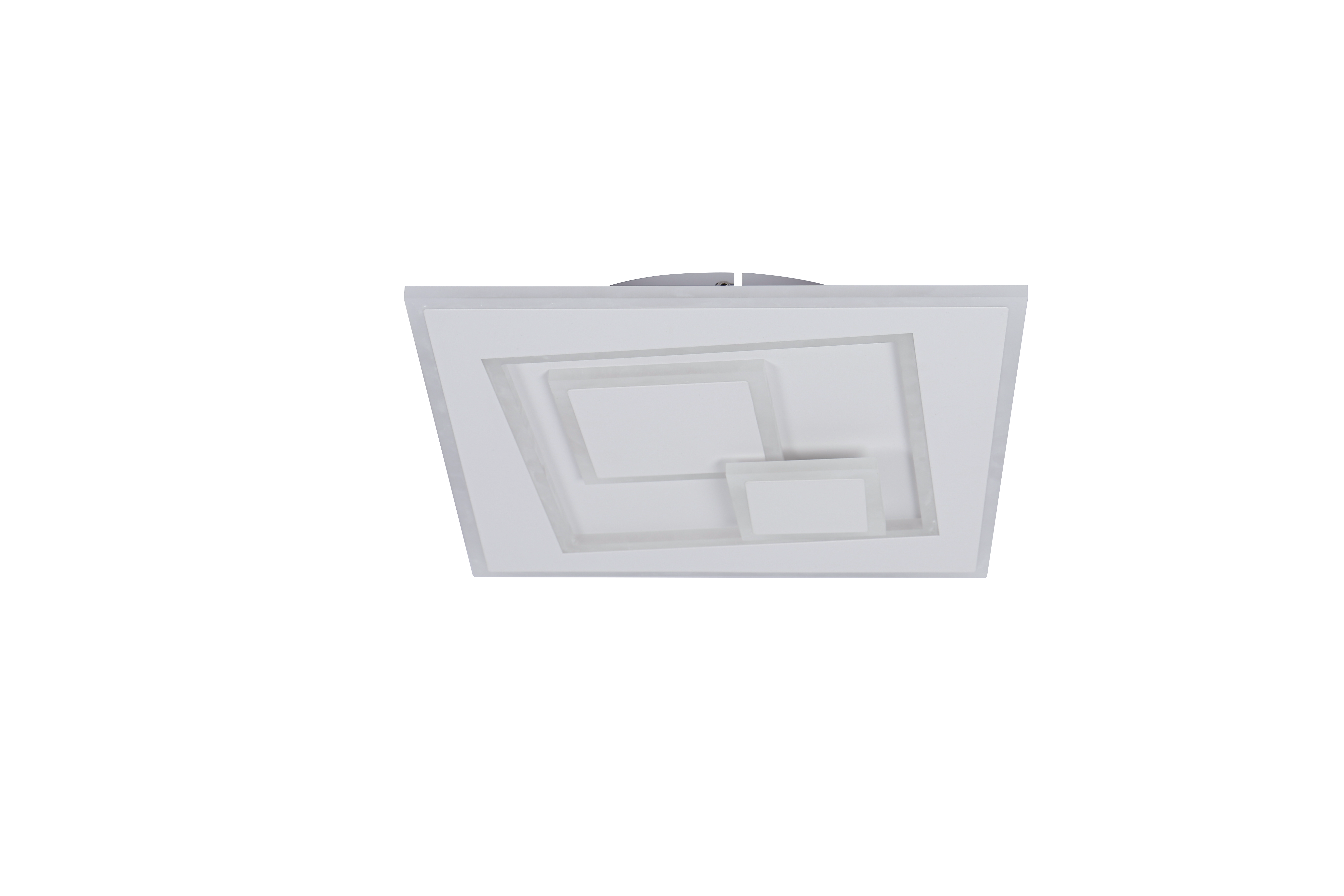 Plafoniera LED patrata cu difuzor acril mat, design geometric suprapus, stinsa, vedere frontala