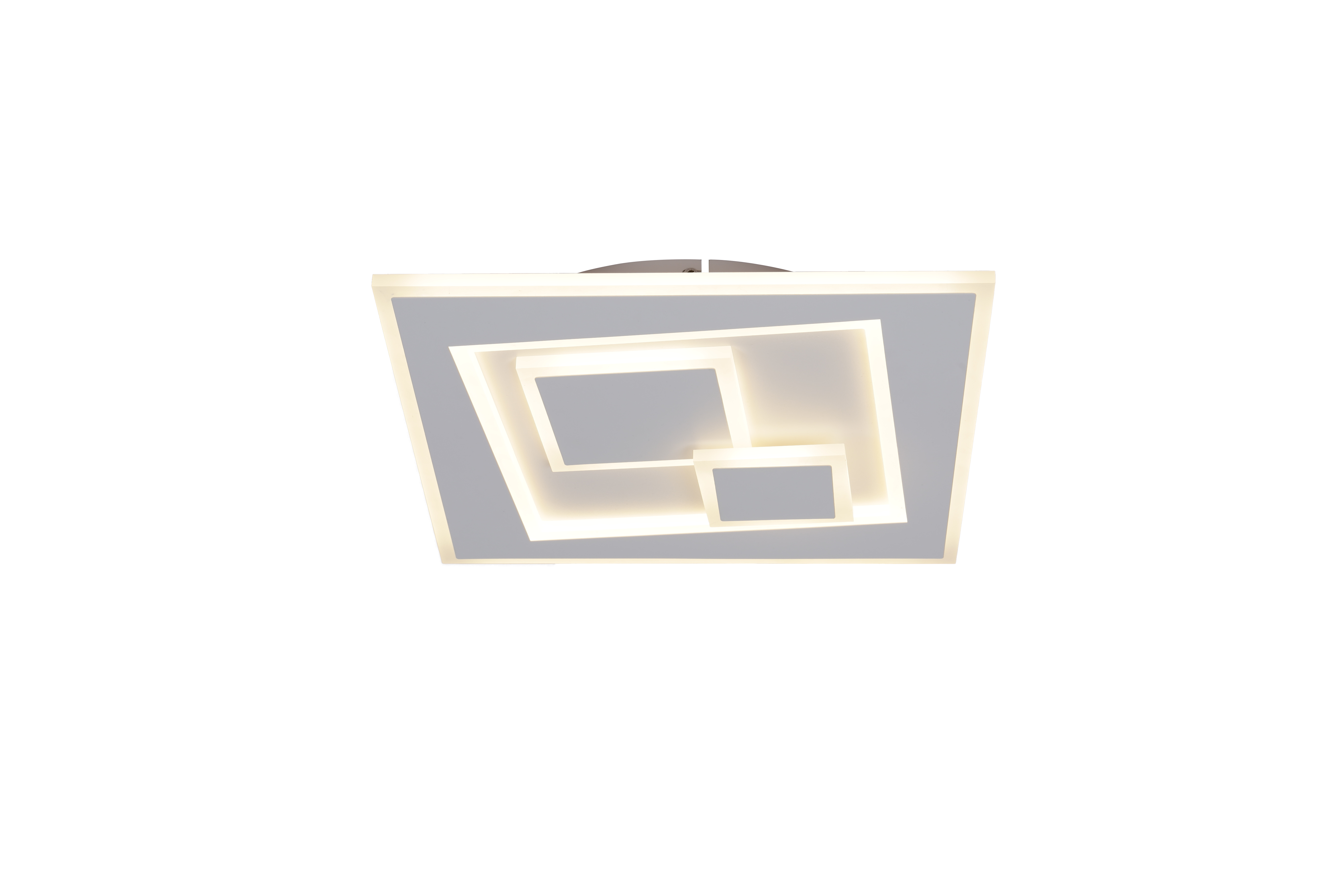 Plafoniera LED patrata cu lumina alba calda reglabila, intensitate medie, design geometric