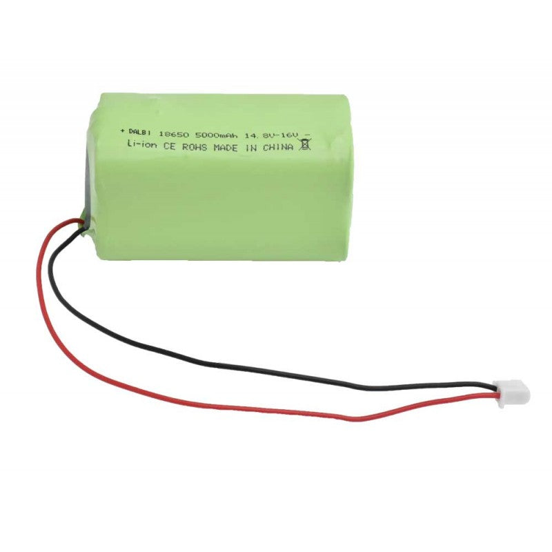 Acumulator Li-ion 5000mAh 14.8V vedere laterala cu eticheta specificatii tehnice si conector premontat