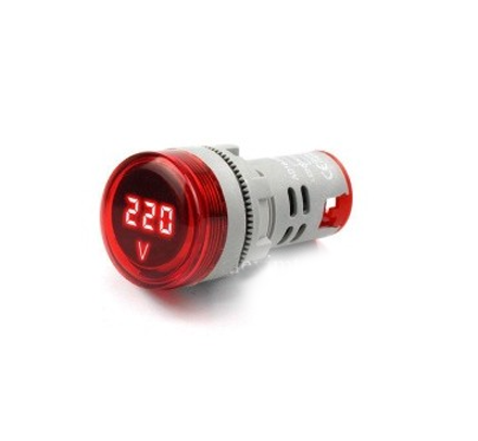 Voltmetru digital rotund afisand 220V, indicator LED rosu pentru tablou electric
