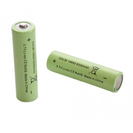 Doua acumulatoare Li-Ion 18650 3.7V, vedere fata si spate, 5000mAh