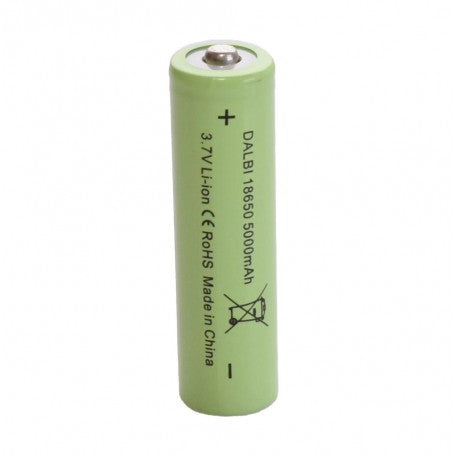 Acumulator Li-Ion 18650 5000mAh, vedere laterala cu marcaj polaritate plus si minus