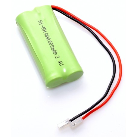 Acumulator Ni-MH AAA 2.4V 600mAh vazut din lateral, cu fire negru-rosu si conector