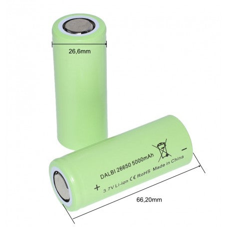 Acumulator Li-Ion 26650 cu dimensiuni marcate: diametru 26,6mm si lungime 66,20mm
