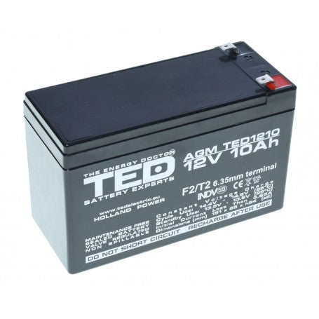 Acumulator plumb-acid 12V 10Ah vedere laterala, profil compact