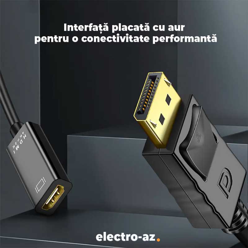 Adaptor DP-HDMI cu conector placat cu aur pentru semnal video stabil 4K