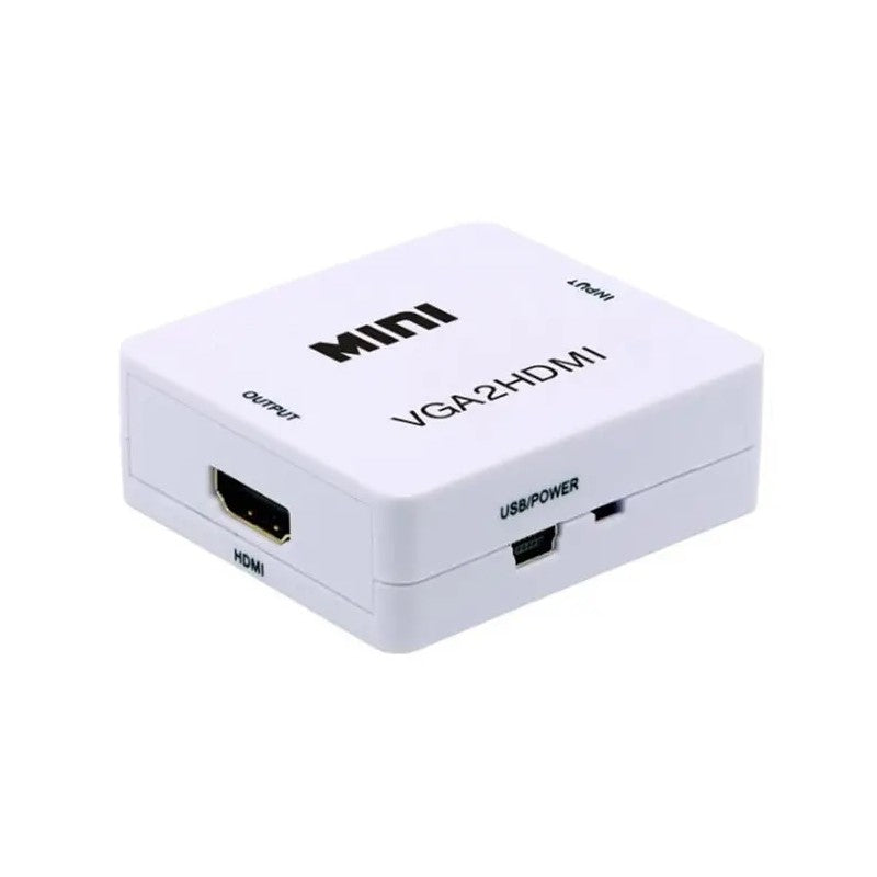 Convertor mini VGA la HDMI Full HD 1080p cu iesire HDMI si alimentare USB, carcasa alba compacta
