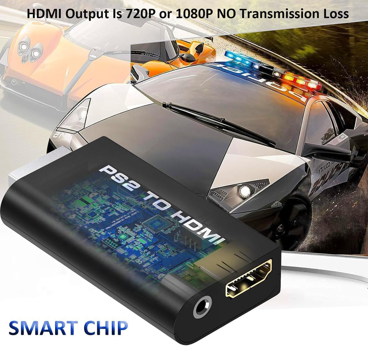 Convertor PS2 la HDMI cu chip intern, iesire video digitala 720p sau 1080p fara pierdere de semnal