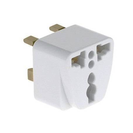 Adaptor stecher universal UK 3 pini, carcasa ABS alba, compatibil prize europene si americane