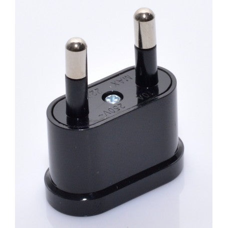 Adaptor stecher EU-US 10A 250V, vedere laterala cu specificatii inscriptionate pe corp