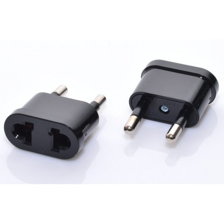 Adaptor priza EU-US negru, vedere fata si spate, constructie compacta ABS