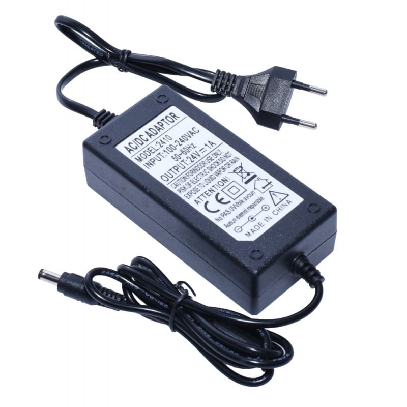 Alimentator stabilizat 24V 1A, intrare 100-240V, cu mufa DC si stecker EU, pentru benzi LED