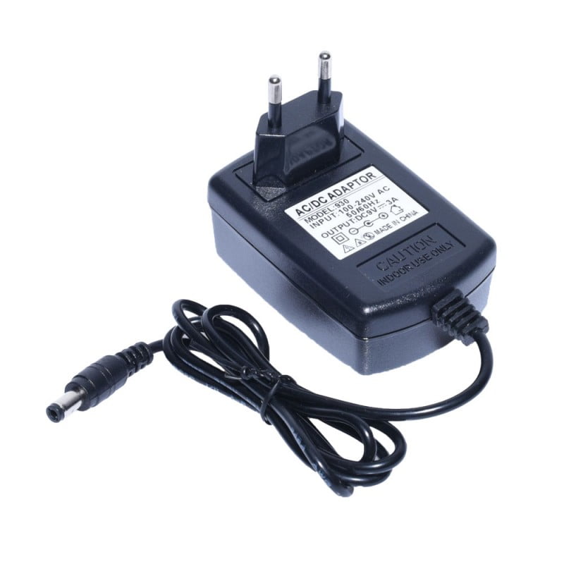 Alimentator stabilizat 9V 3A cu mufa DC 2.1mm, intrare 100-240V, convertor AC/DC compact cu stecker EU
