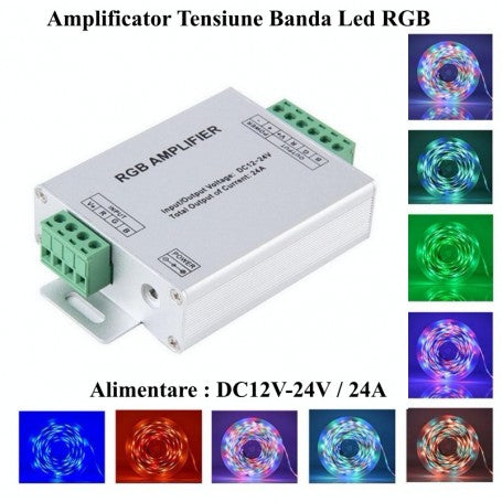 Amplificator banda LED RGB 12-24V 24A compatibil cu benzi multicolore in diverse culori