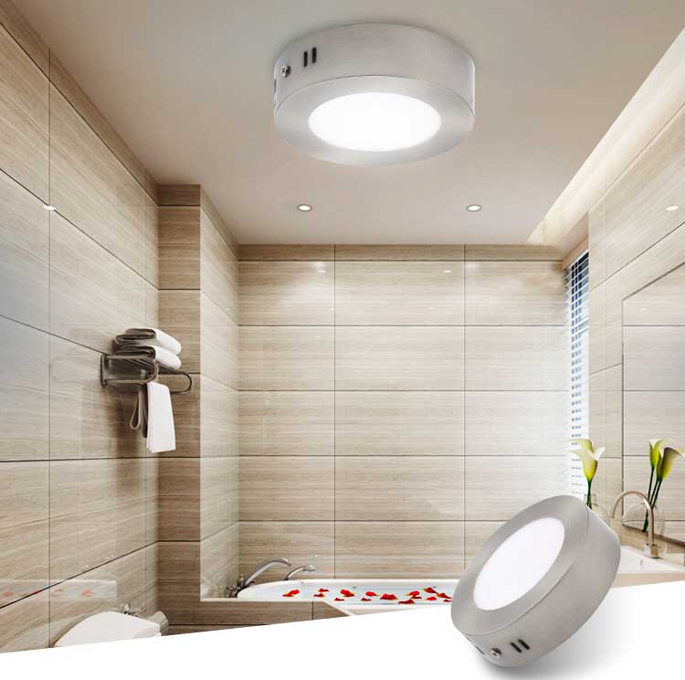 Aplica LED rotunda aparenta 6W montata pe tavan de baie, lumina neutra 4000K