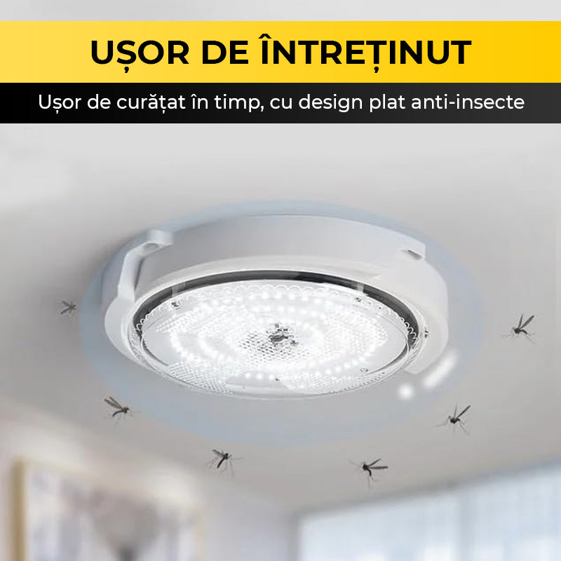 Plafoniera solara LED rotunda cu design plat anti-insecte, usor de curatat, montata pe tavan interior