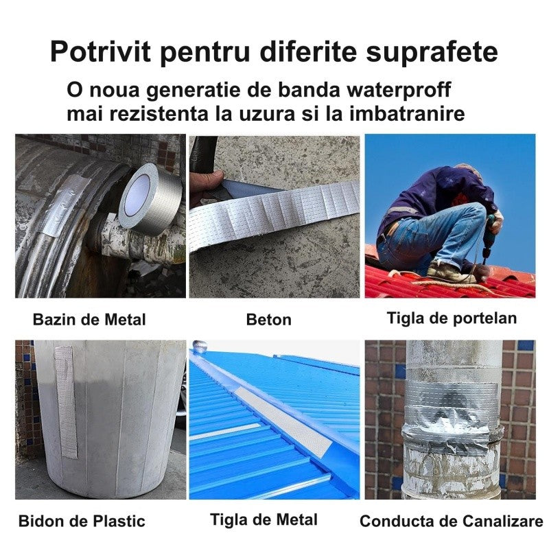 Banda impermeabila aplicabila pe metal, beton, tigla, plastic, acoperis si conducte canalizare